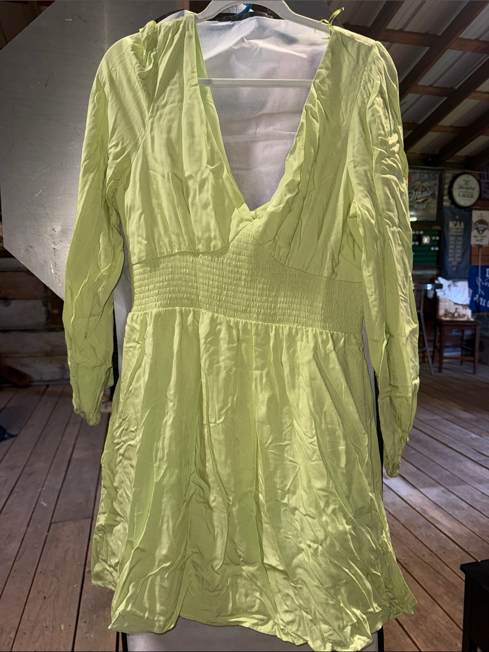 Copper Key Lime Green Long Sleeve V-Neck Dress